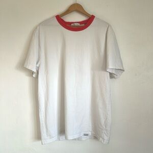 Classic White T-Shirt with Red Collar